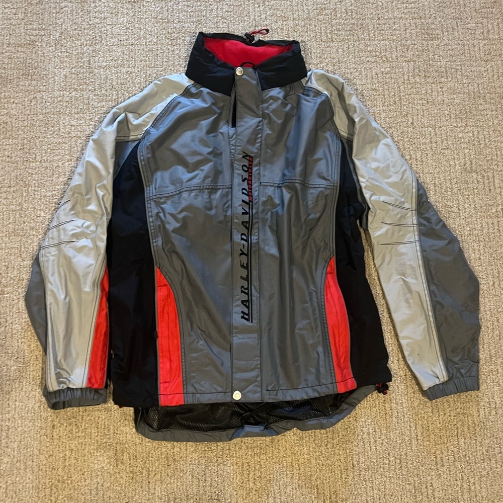 New Harley Davidson Embroidered Nylon Red and Gray Motorcycle Jacket XL
